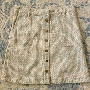 Anthropologie Pilcro multicolor striped button front chino A line mini skirt